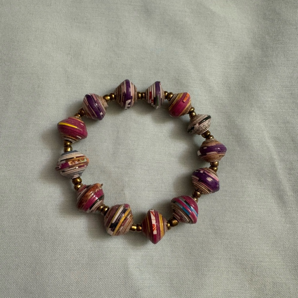 Handmade paper mache bead bracelet from Haiti. Brand new.